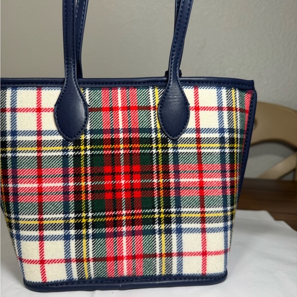 Stoney Clover Lane Little Tote-Blue/Plaid-Heart Charm Mini purse/ Bag - Picture 2 of 6